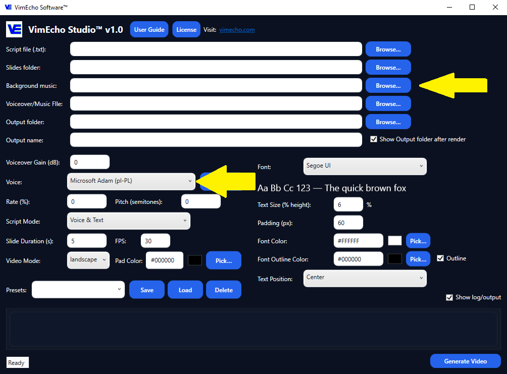 Adding music in VimEcho Studio