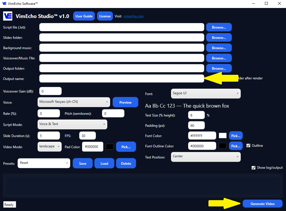 Choosing a slide folder in VimEcho Studio