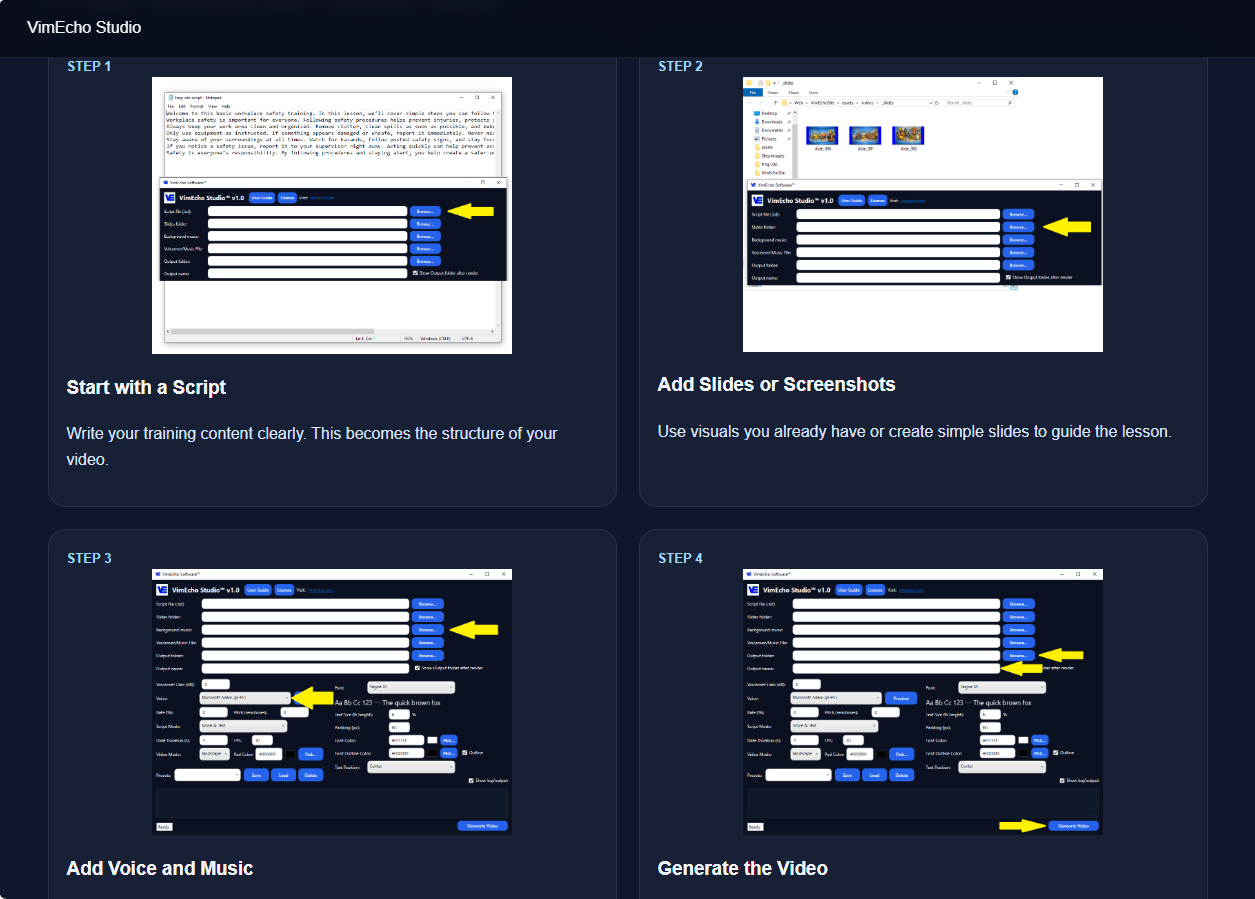 Loading script and slides into VimEcho Studio