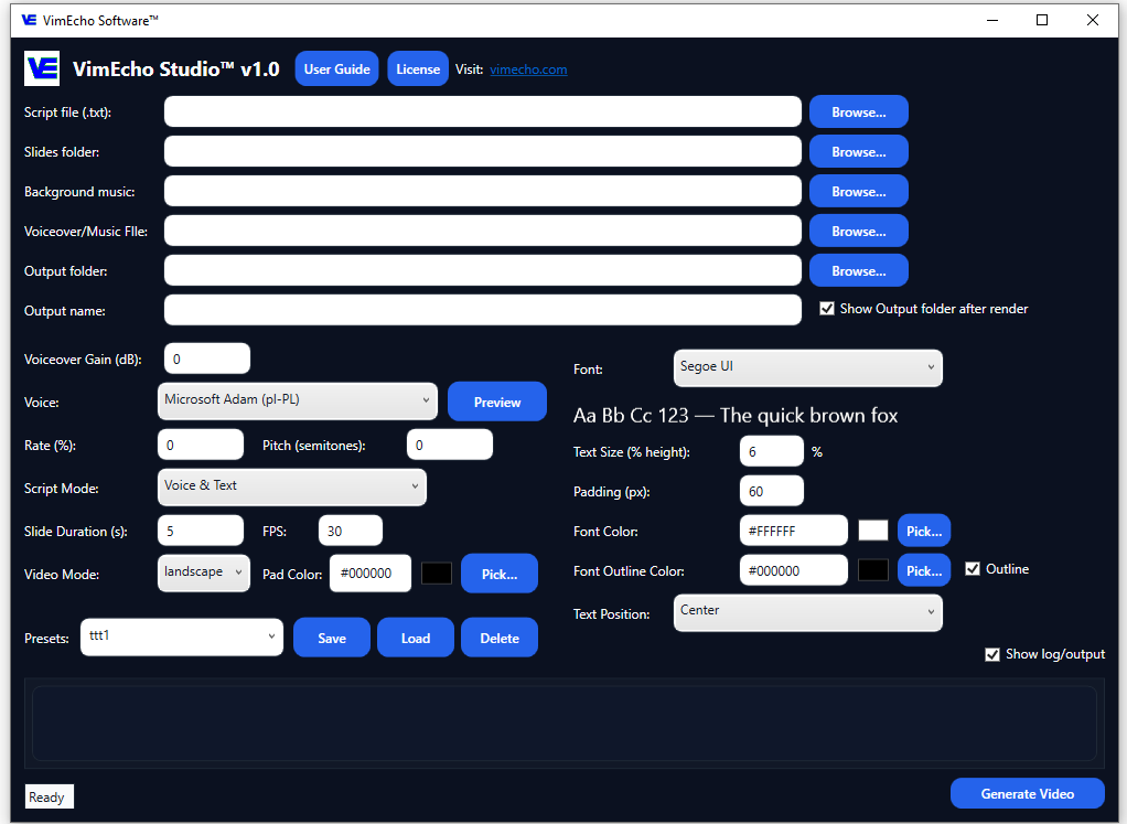 VimEcho Studio Interface